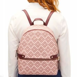 NWOT Kate Spade Pink Multi Spade Flower Coated Canvas Medium Backpack & Dust Bag